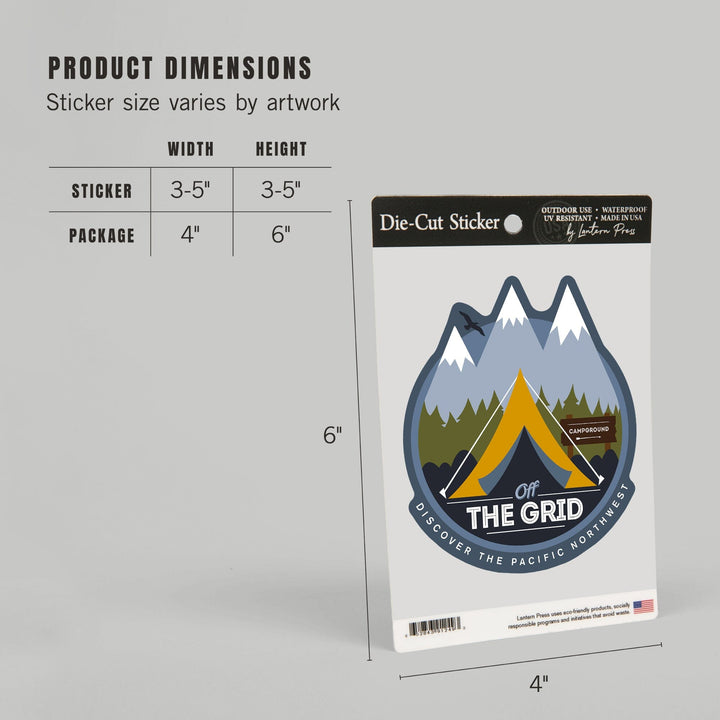 Discover the Pacific Northwest, Off the Grid, Tent, Contour, Vinyl Sticker - Lantern Press