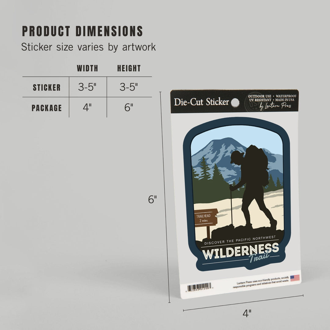 Discover the Pacific Northwest, Wilderness Trail, Backpacker, Vector, Contour, Lantern Press Artwork, Vinyl Sticker - Lantern Press