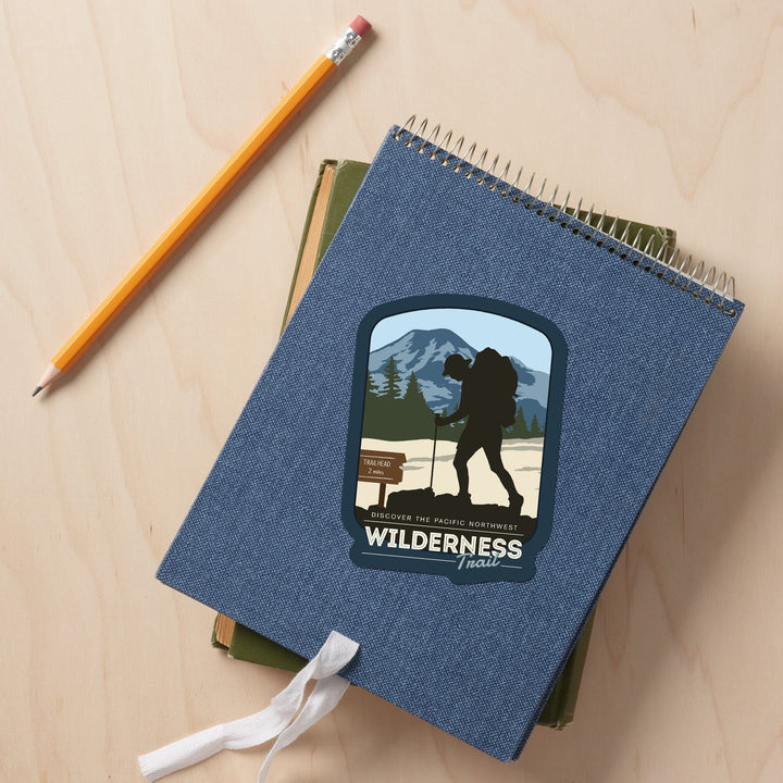 Discover the Pacific Northwest, Wilderness Trail, Backpacker, Vector, Contour, Lantern Press Artwork, Vinyl Sticker - Lantern Press