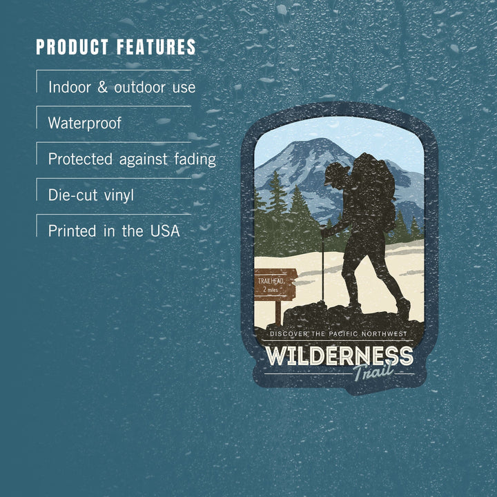 Discover the Pacific Northwest, Wilderness Trail, Backpacker, Vector, Contour, Lantern Press Artwork, Vinyl Sticker - Lantern Press