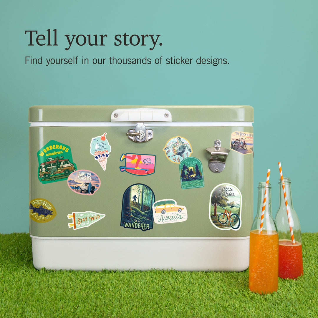 Discover the Parks, Go Unplug, Vector Retro Camper, Contour, Vinyl Sticker Sticker Lantern Press 