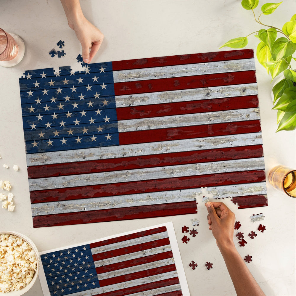 Distressed American Flag, Jigsaw Puzzle Puzzle Lantern Press 