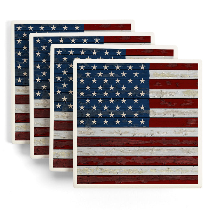 Distressed American Flag, Lantern Press Artwork, Coaster Set - Lantern Press