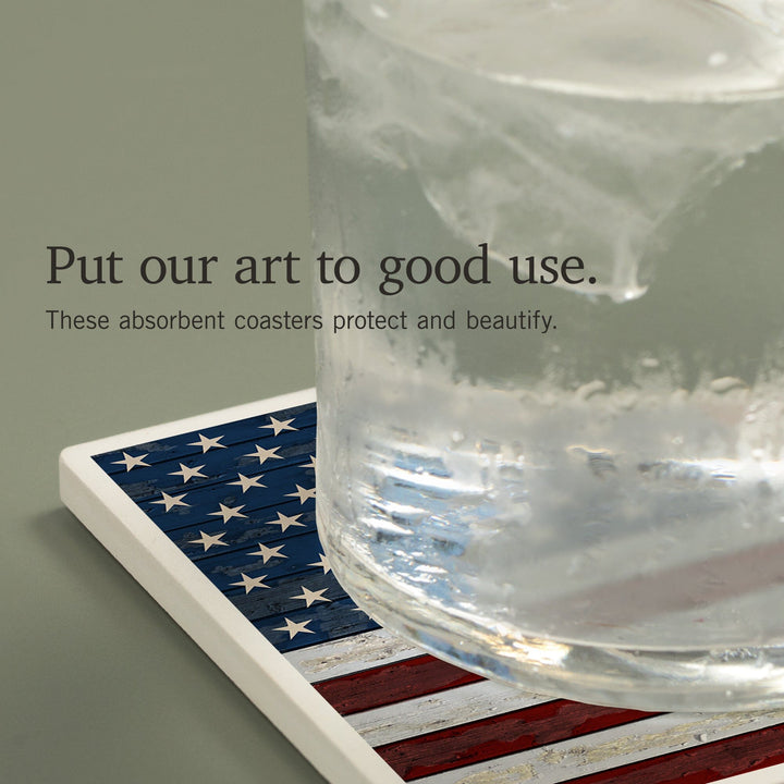 Distressed American Flag, Lantern Press Artwork, Coaster Set - Lantern Press