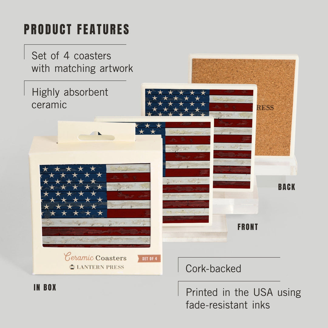 Distressed American Flag, Lantern Press Artwork, Coaster Set - Lantern Press