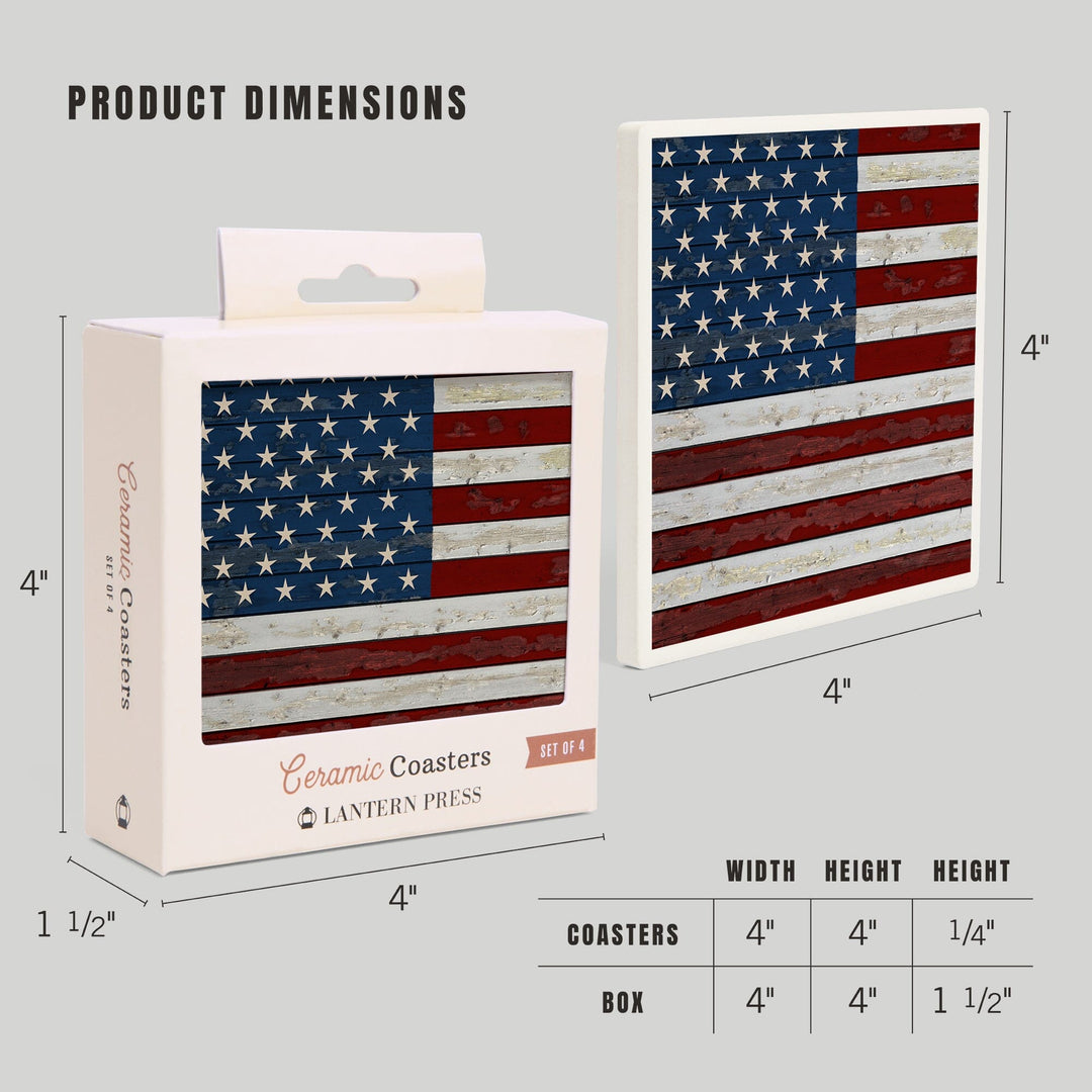 Distressed American Flag, Lantern Press Artwork, Coaster Set - Lantern Press