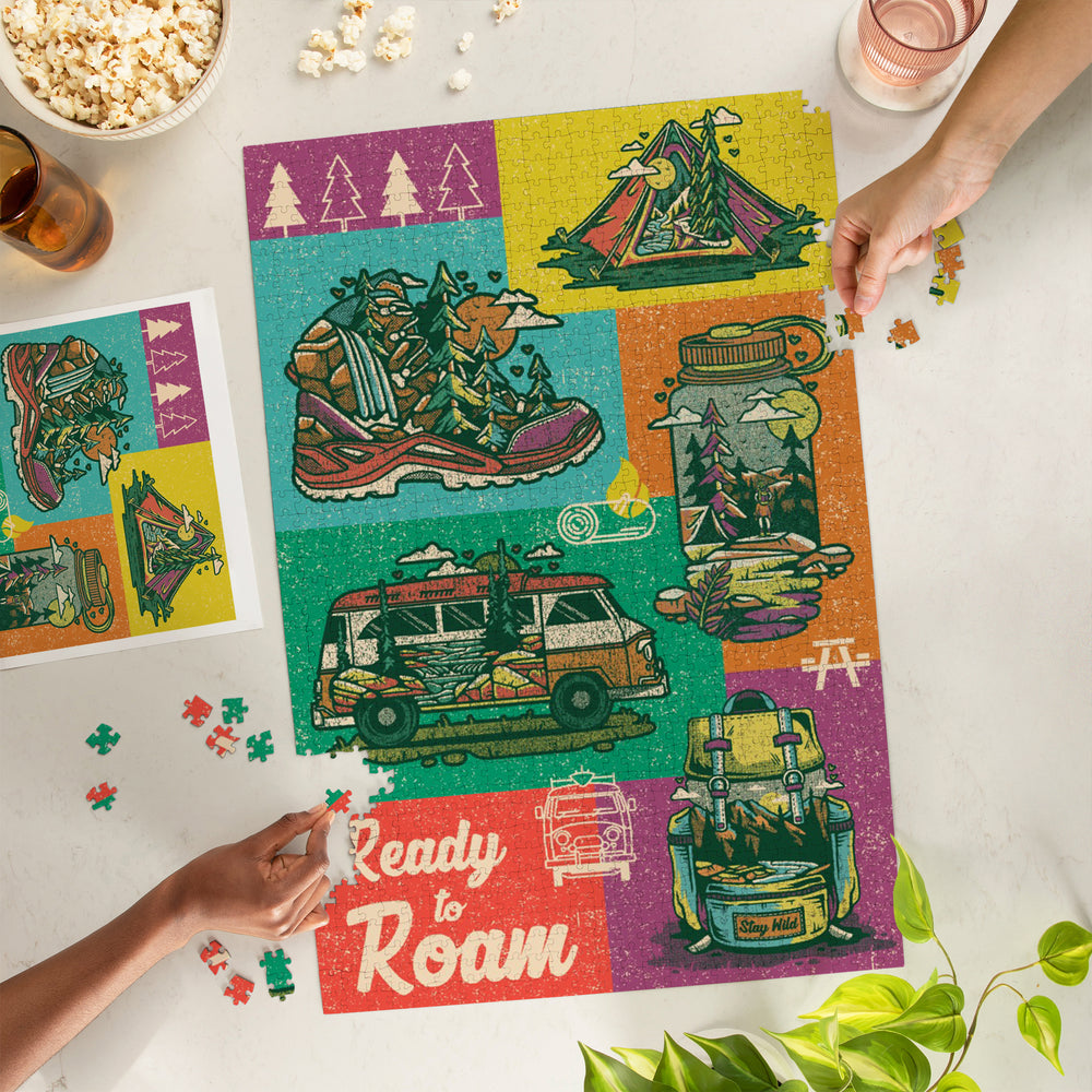 Distressed Vector, Collage, Ready To Roam, Jigsaw Puzzle Puzzle Lantern Press 