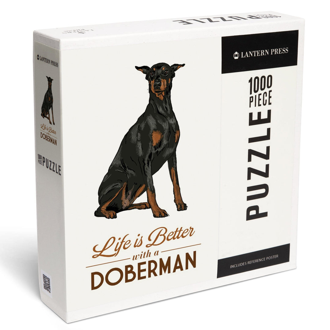 Doberman, Life is Better, White Background, Jigsaw Puzzle Puzzle Lantern Press 