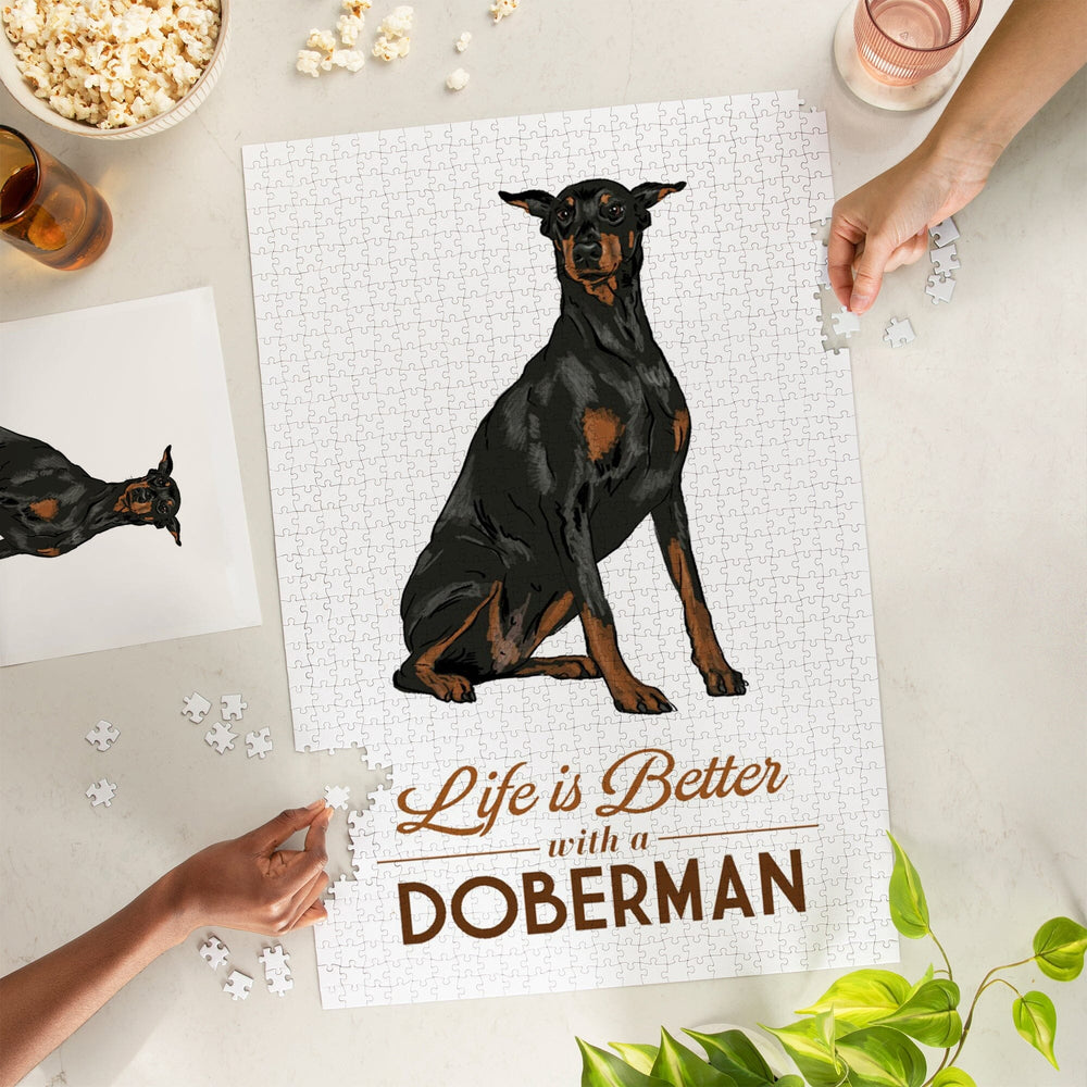 Doberman, Life is Better, White Background, Jigsaw Puzzle Puzzle Lantern Press 