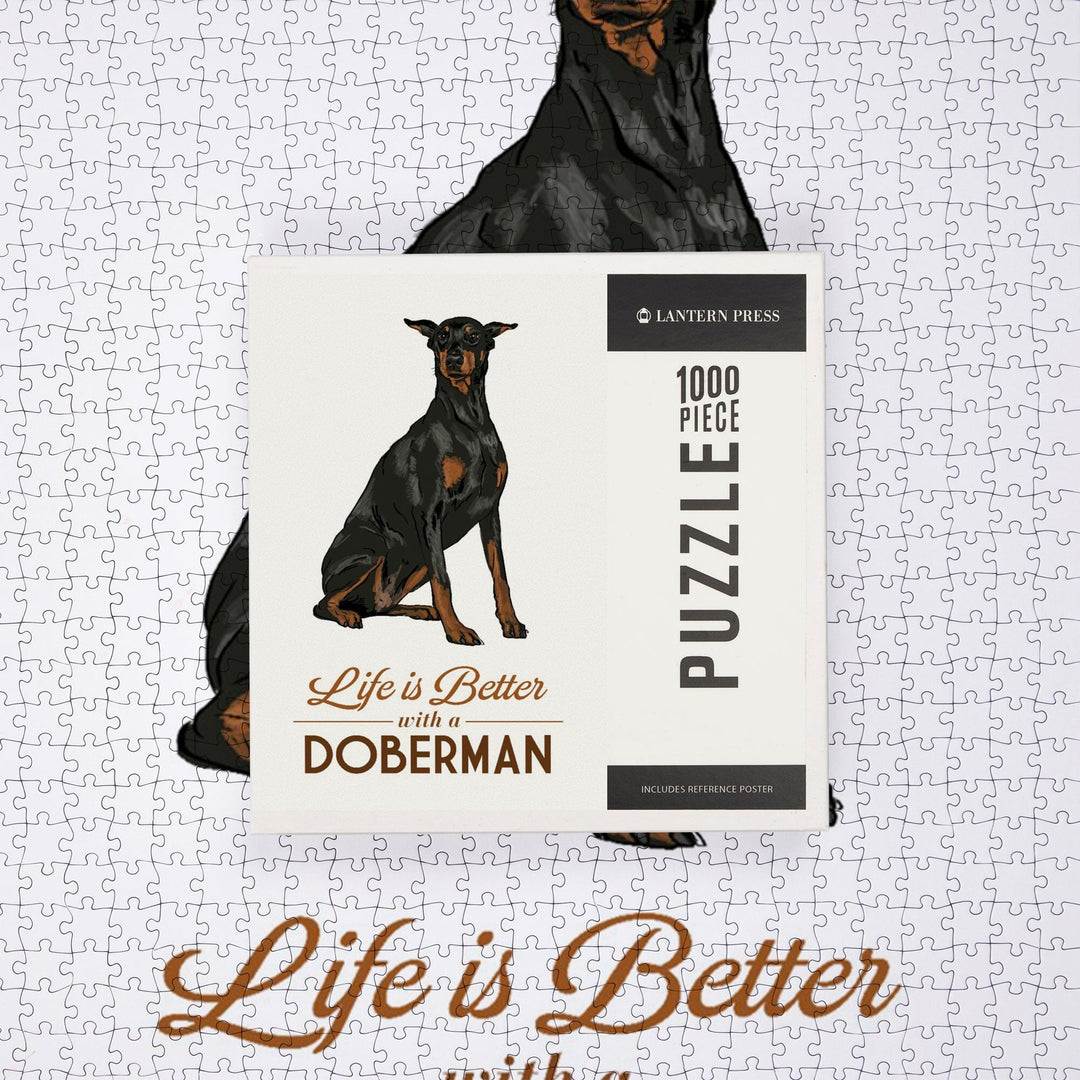 Doberman, Life is Better, White Background, Jigsaw Puzzle Puzzle Lantern Press 
