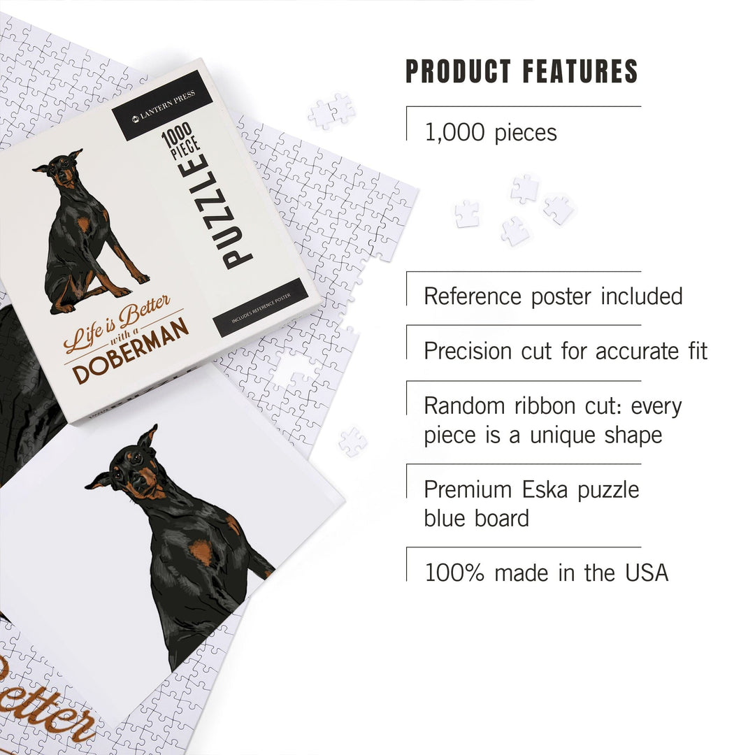 Doberman, Life is Better, White Background, Jigsaw Puzzle Puzzle Lantern Press 