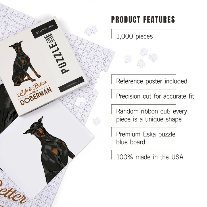 Doberman, Life is Better, White Background, Jigsaw Puzzle Puzzle Lantern Press 