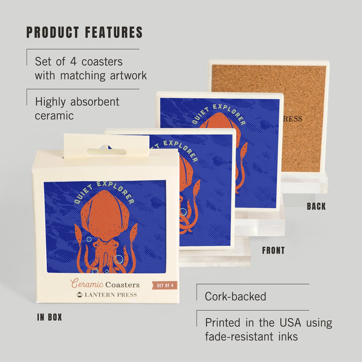 Dockside Collection, Quiet Explorer, Squid, Coasters Coasters Lantern Press 