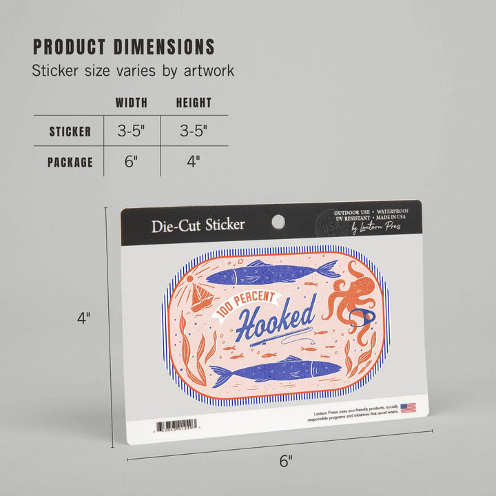 Dockside Series, 100% Hooked, Contour, Vinyl Sticker Sticker Lantern Press 