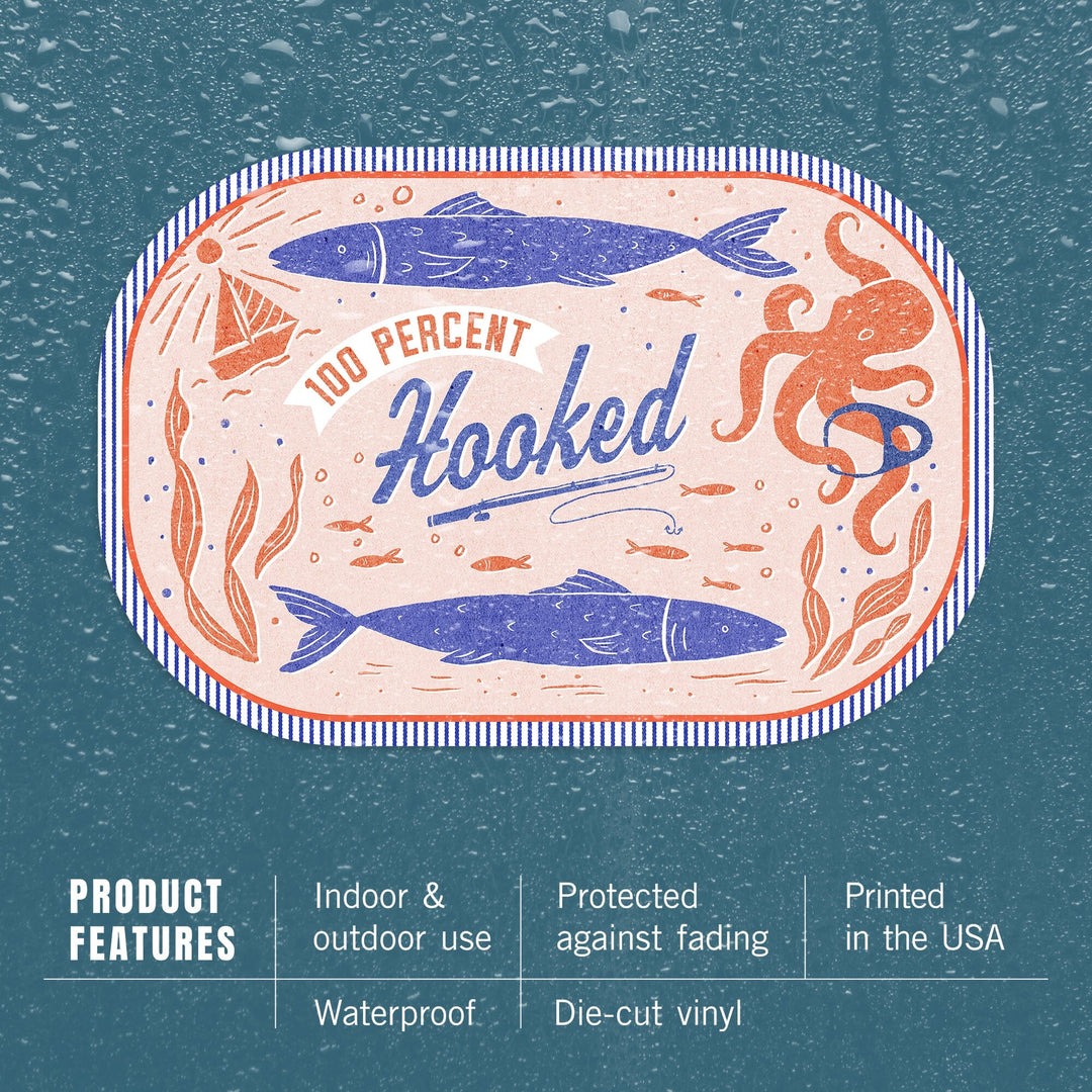 Dockside Series, 100% Hooked, Contour, Vinyl Sticker Sticker Lantern Press 