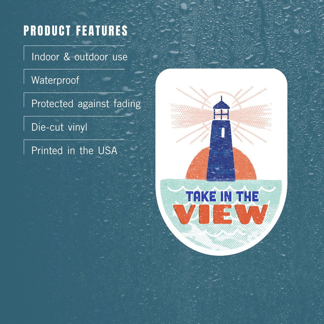 Dockside Series, Lighthouse, Contour, Vinyl Sticker - Lantern Press