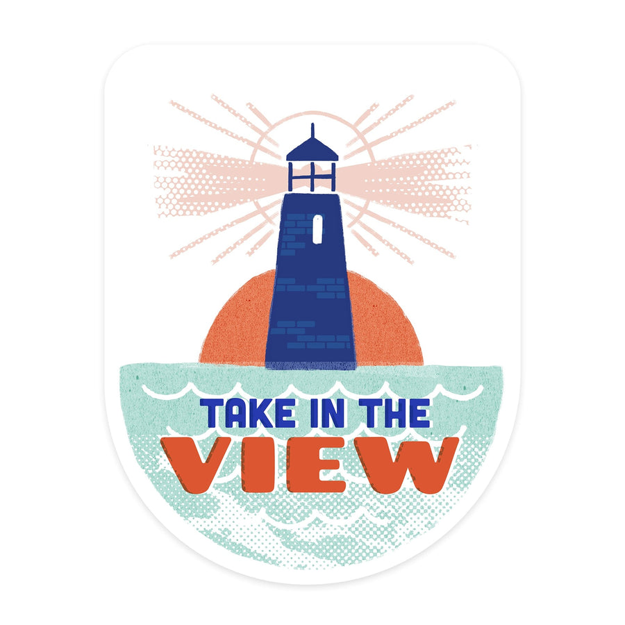 Dockside Series, Lighthouse, Contour, Vinyl Sticker - Lantern Press