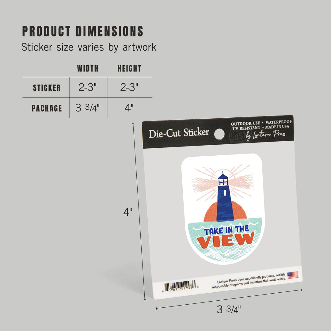 Dockside Series, Lighthouse, Contour, Vinyl Sticker - Lantern Press