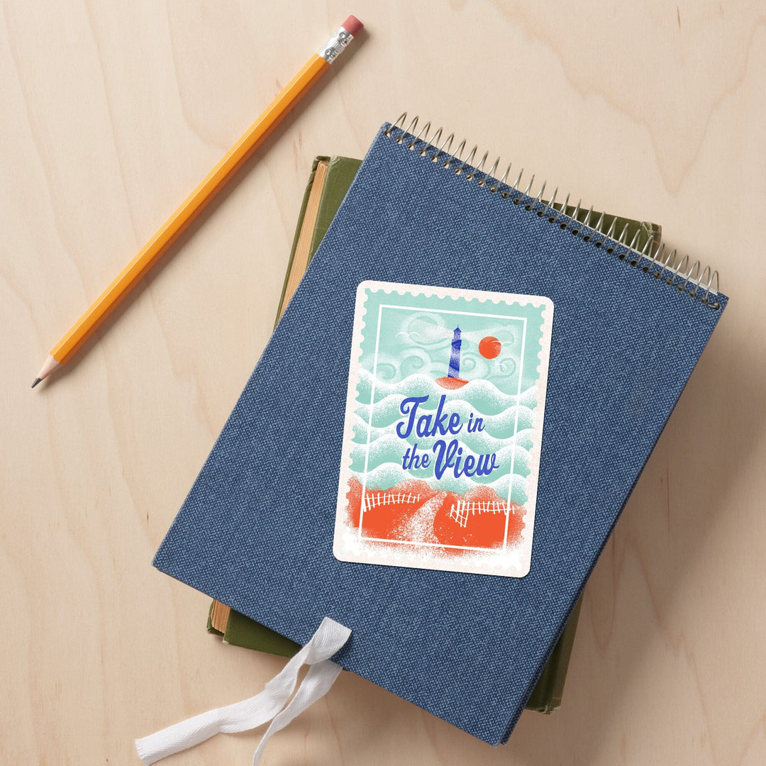 Dockside Series, Take In The View, Scene, Contour, Vinyl Sticker Sticker Lantern Press 
