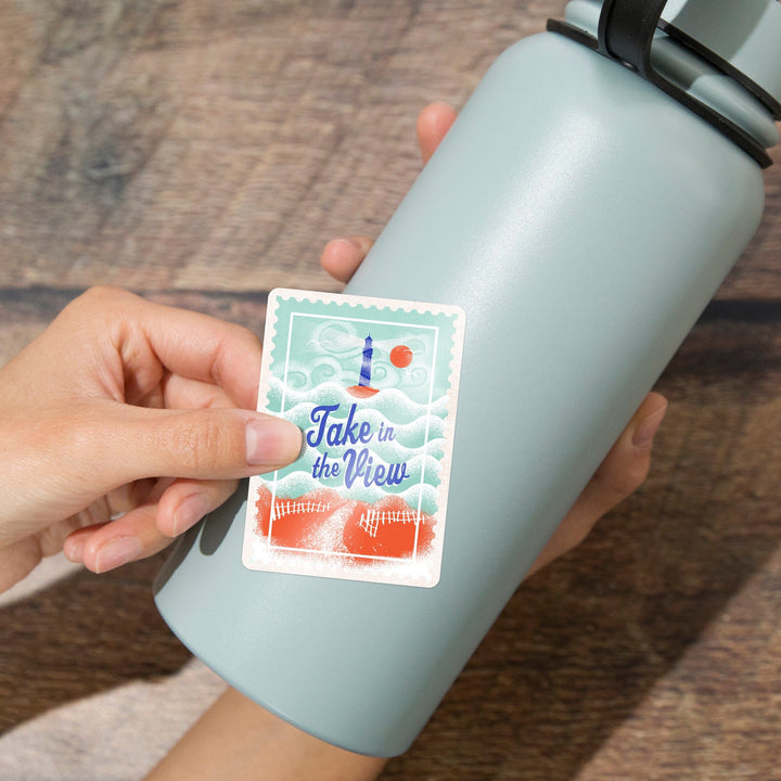 Dockside Series, Take In The View, Scene, Contour, Vinyl Sticker Sticker Lantern Press 