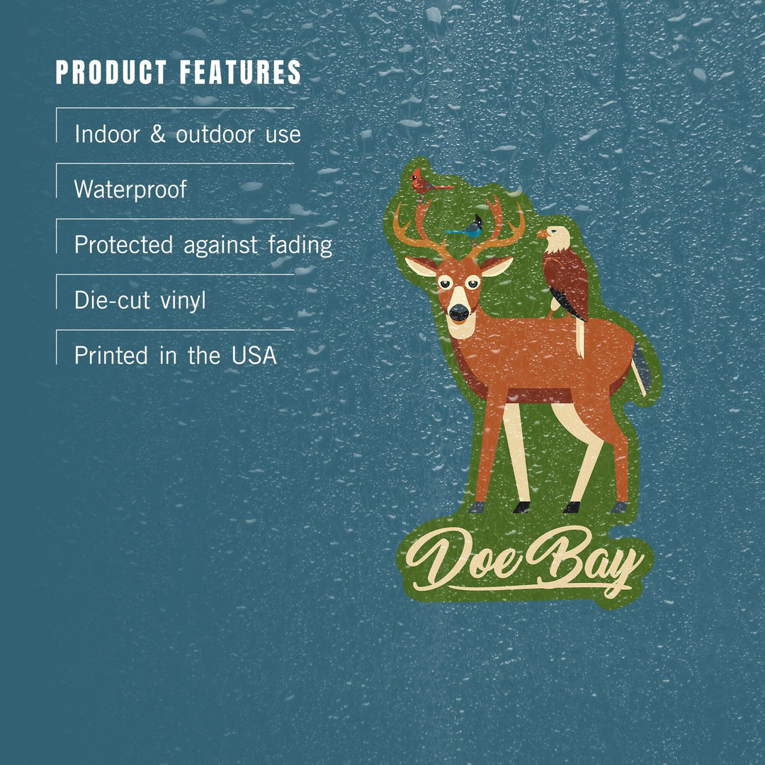 Doe Bay, Orcas Island, Washington, Deer and Birds, Geometric, Contour, Vinyl Sticker Sticker Lantern Press 