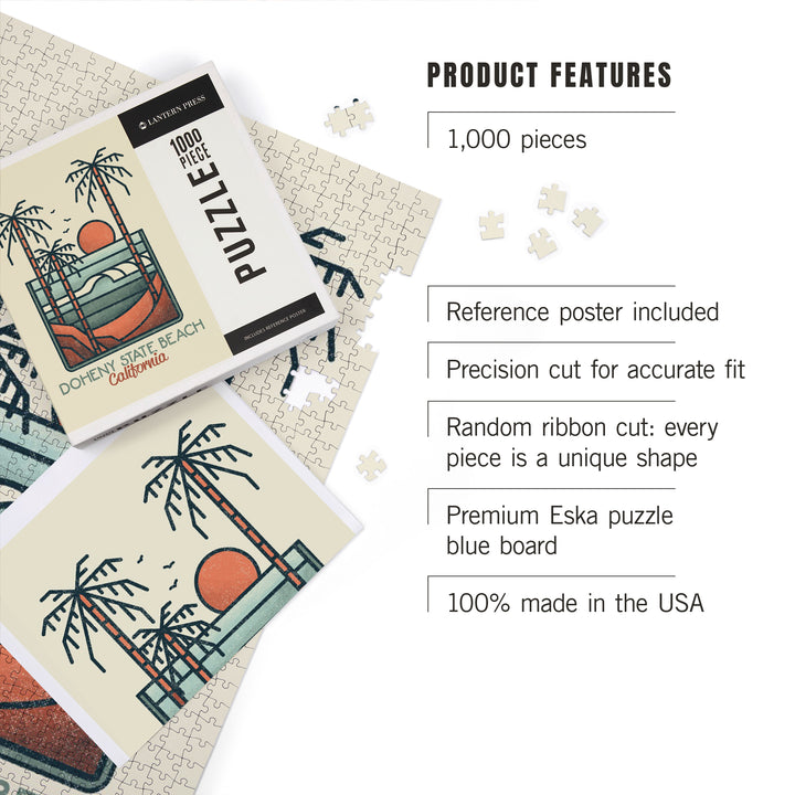 Doheny State Beach, California, Palm Trees and Beach, Block Lines, Jigsaw Puzzle Puzzle Lantern Press 