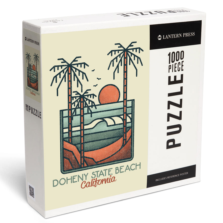 Doheny State Beach, California, Palm Trees and Beach, Block Lines, Jigsaw Puzzle Puzzle Lantern Press 