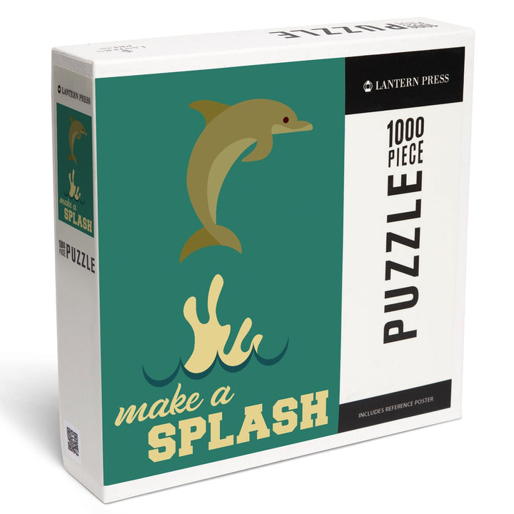 Dolphin, Geometric, Make a Splash, Jigsaw Puzzle Puzzle Lantern Press 