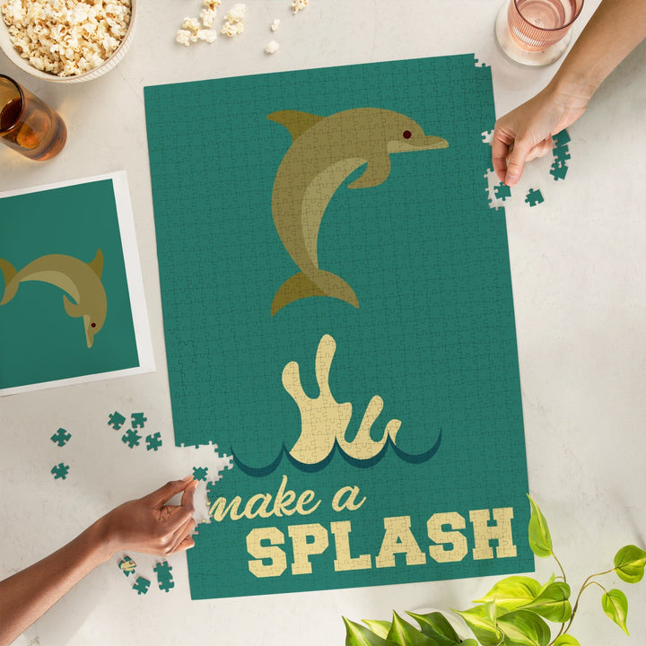 Dolphin, Geometric, Make a Splash, Jigsaw Puzzle Puzzle Lantern Press 