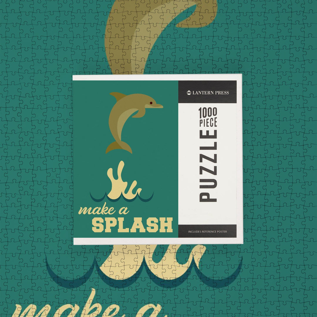 Dolphin, Geometric, Make a Splash, Jigsaw Puzzle Puzzle Lantern Press 