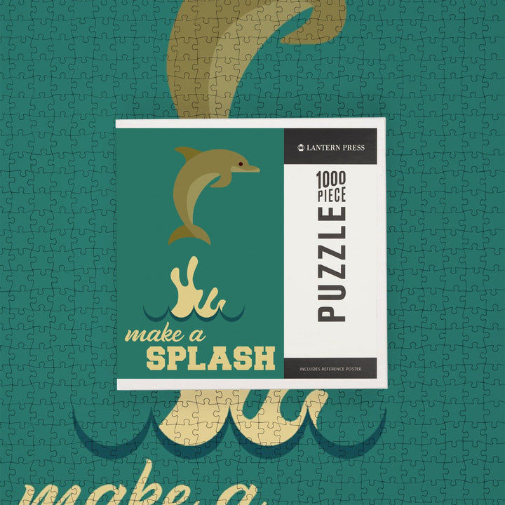 Dolphin, Geometric, Make a Splash, Jigsaw Puzzle Puzzle Lantern Press 