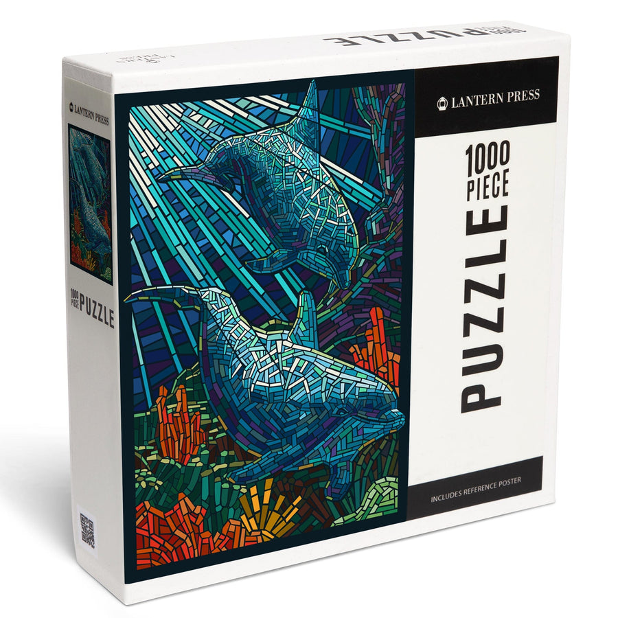 Dolphin, Paper Mosaic, Jigsaw Puzzle Puzzle Lantern Press 