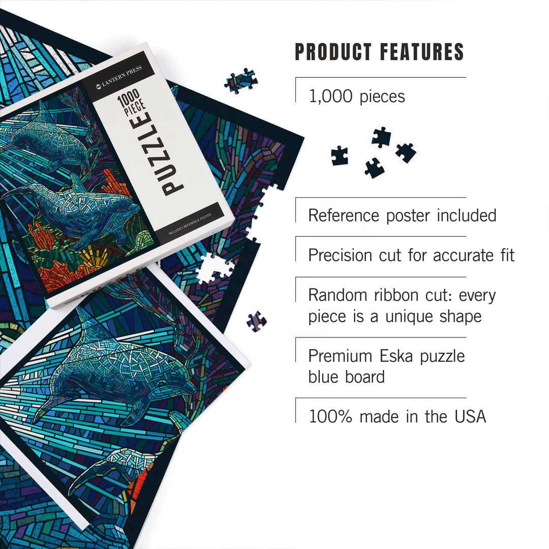 Dolphin, Paper Mosaic, Jigsaw Puzzle Puzzle Lantern Press 