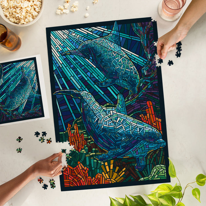 Dolphin, Paper Mosaic, Jigsaw Puzzle Puzzle Lantern Press 