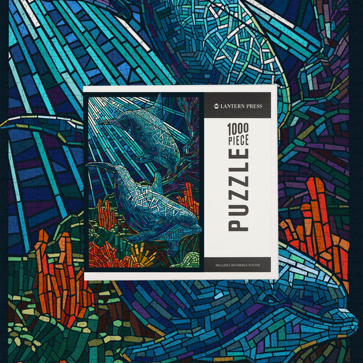Dolphin, Paper Mosaic, Jigsaw Puzzle Puzzle Lantern Press 
