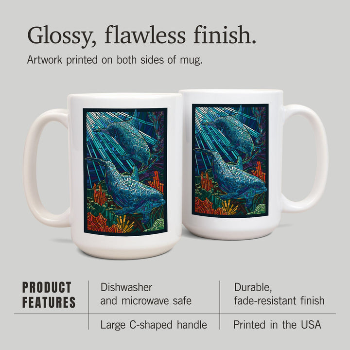 Dolphin, Paper Mosaic, Lantern Press Poster, Ceramic Mug Mugs Lantern Press 