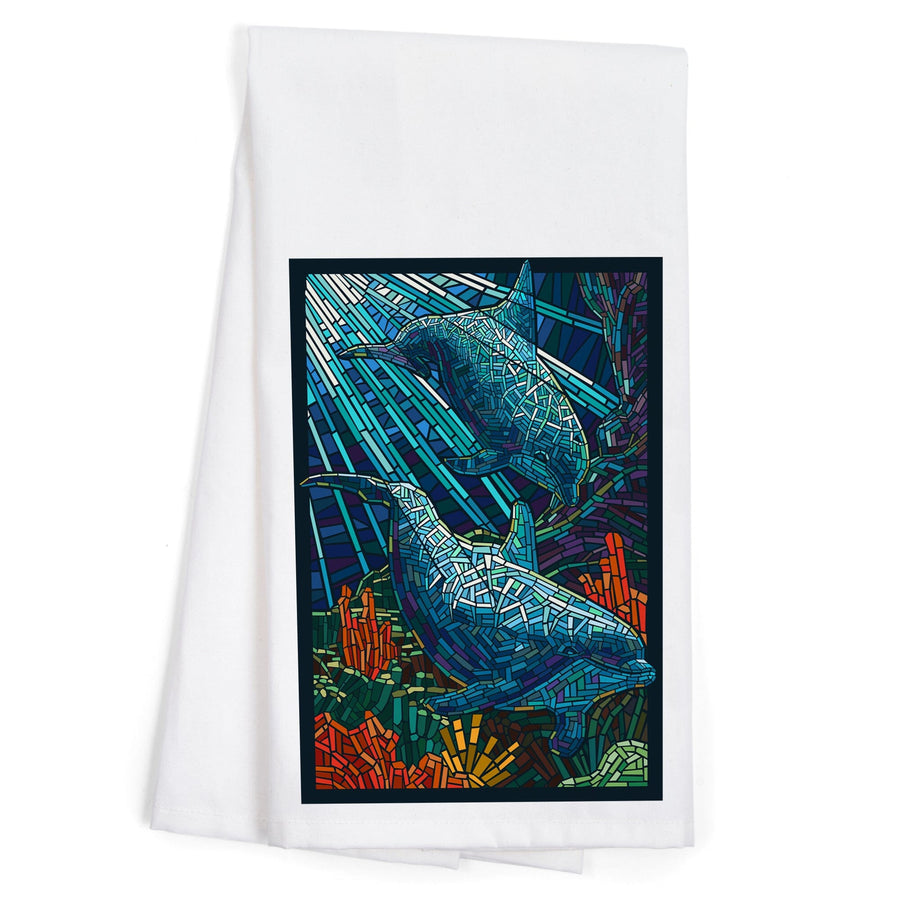 Dolphin, Paper Mosaic, Organic Cotton Kitchen Tea Towels Kitchen Lantern Press 