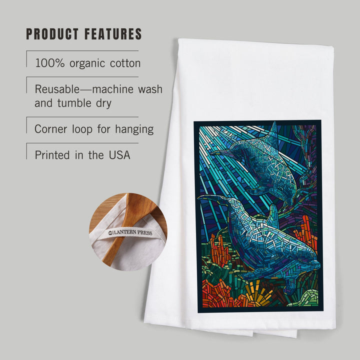 Dolphin, Paper Mosaic, Organic Cotton Kitchen Tea Towels - Lantern Press