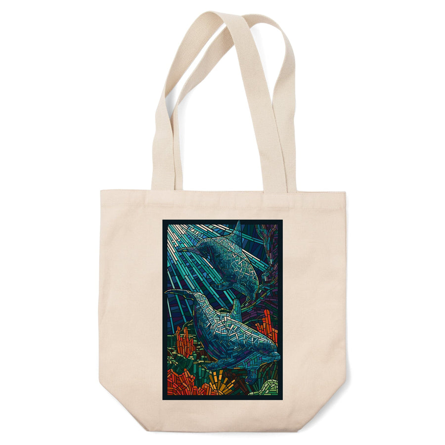 Dolphin, Paper Mosaic, Tote Bag Totes Lantern Press 
