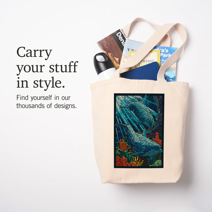 Dolphin, Paper Mosaic, Tote Bag Totes Lantern Press 