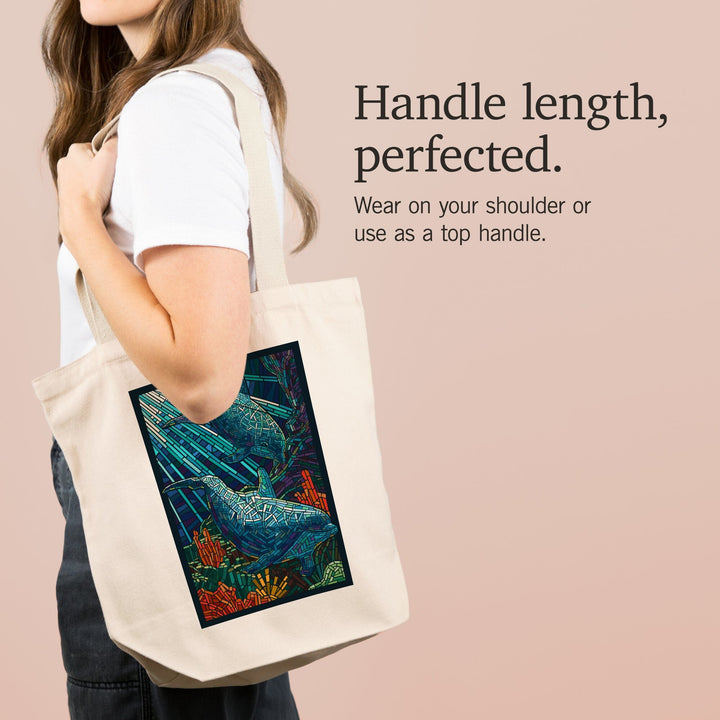 Dolphin, Paper Mosaic, Tote Bag Totes Lantern Press 