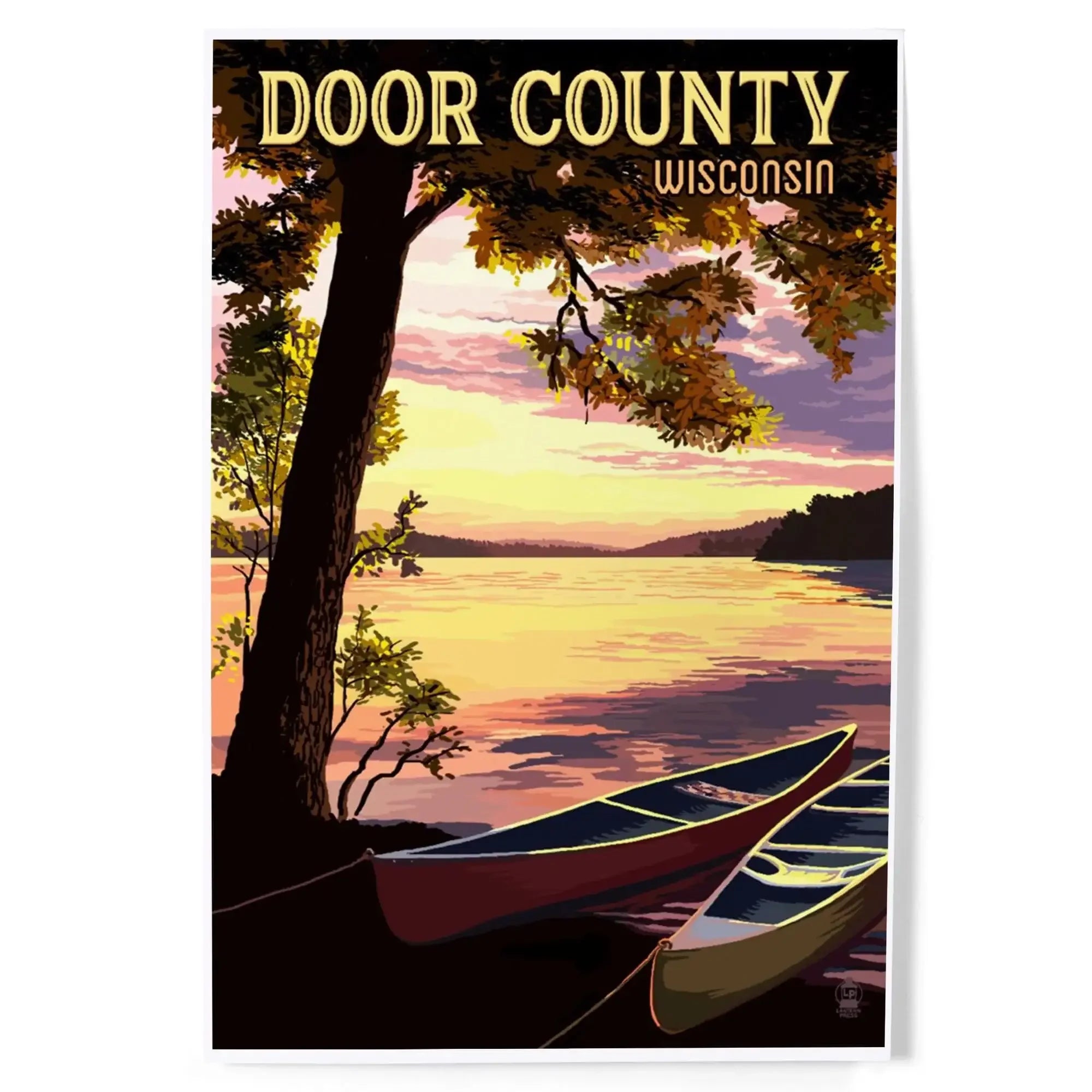 Door County, Wisconsin, Canoe and Lake at Sunset art prints, metal