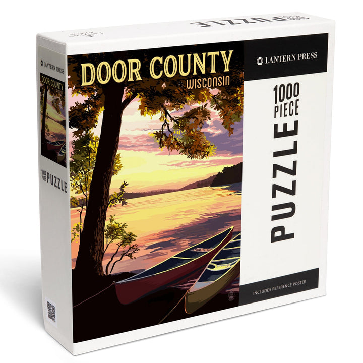 Door County, Wisconsin, Canoe and Lake at Sunset, Jigsaw Puzzle Puzzle Lantern Press 
