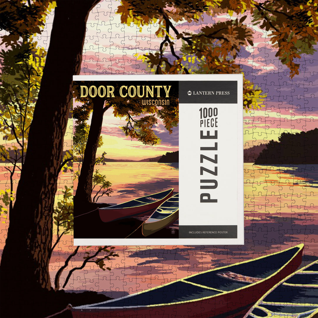 Door County, Wisconsin, Canoe and Lake at Sunset, Jigsaw Puzzle Puzzle Lantern Press 