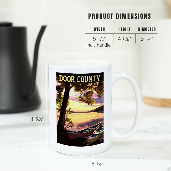 Door County, Wisconsin, Canoe & Lake at Sunset, Lantern Press Artwork, Ceramic Mug Mugs Lantern Press 