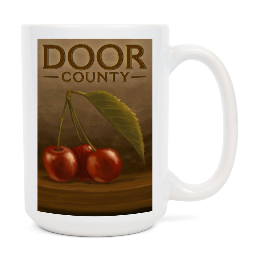 Door County, Wisconsin, Cherries, Oil Painting, Lantern Press Artwork, Ceramic Mug Mugs Lantern Press 