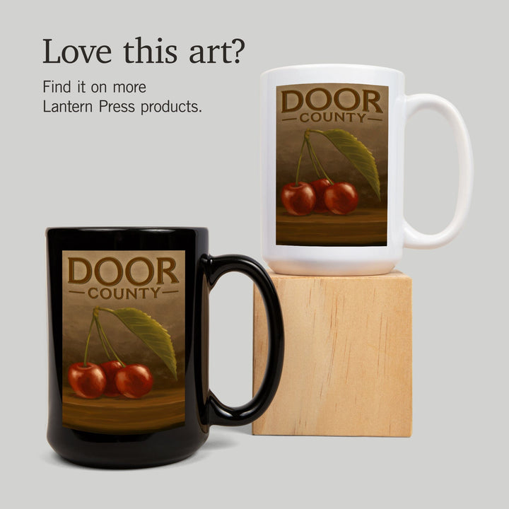 Door County, Wisconsin, Cherries, Oil Painting, Lantern Press Artwork, Ceramic Mug Mugs Lantern Press 