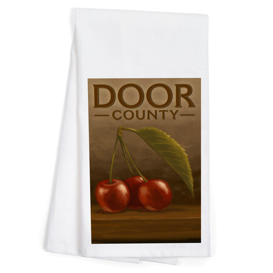 Door County, Wisconsin, Cherries, Oil Painting, Organic Cotton Kitchen Tea Towels Kitchen Lantern Press 