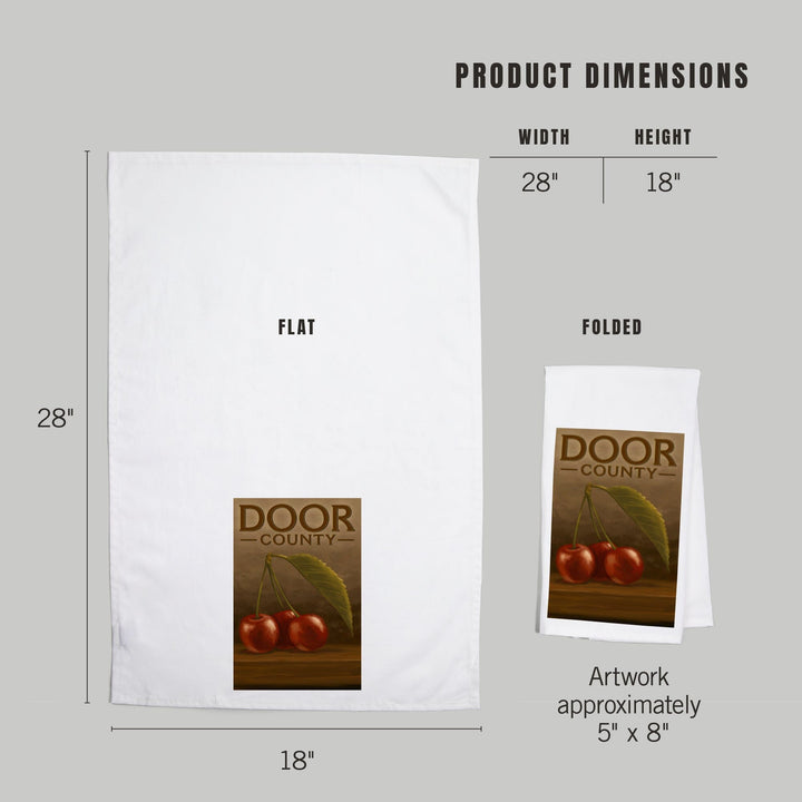 Door County, Wisconsin, Cherries, Oil Painting, Organic Cotton Kitchen Tea Towels Kitchen Lantern Press 