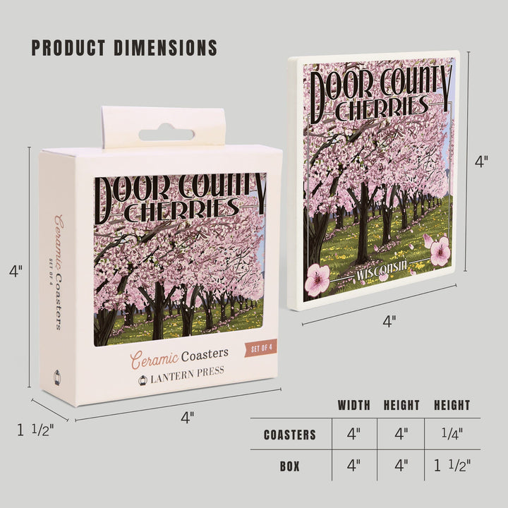Door County, Wisconsin, Cherry Blossoms, Coasters Coasters Lantern Press 